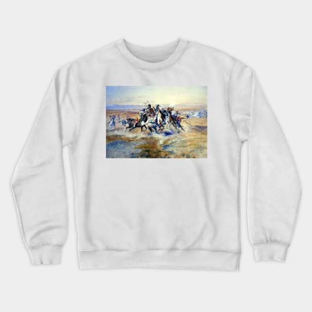 “The Attack” by Charles M Russell Crewneck Sweatshirt by PatricianneK